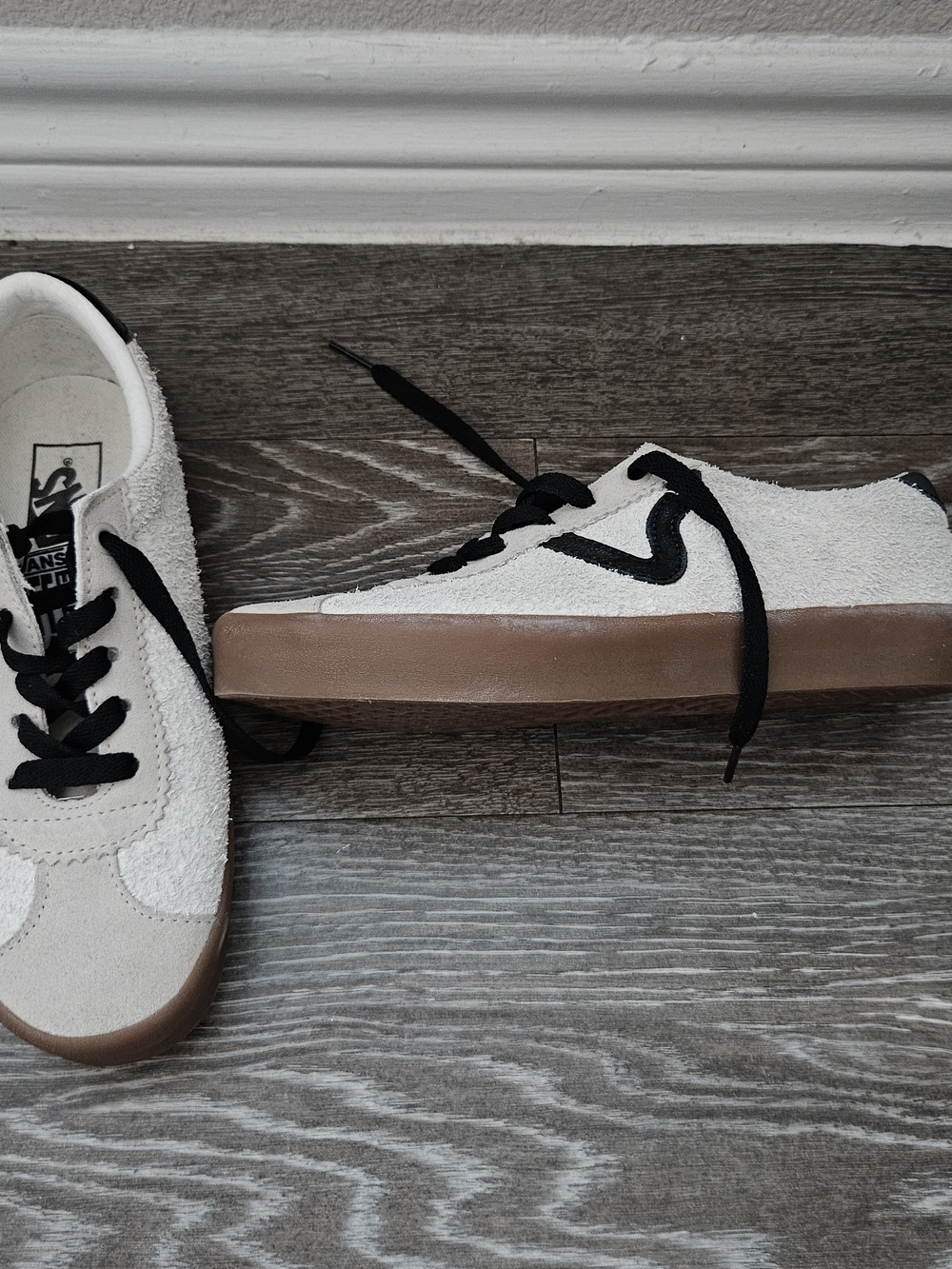 Vans Suede & Sherpa Low-Top Sneakers in White with Black Accents